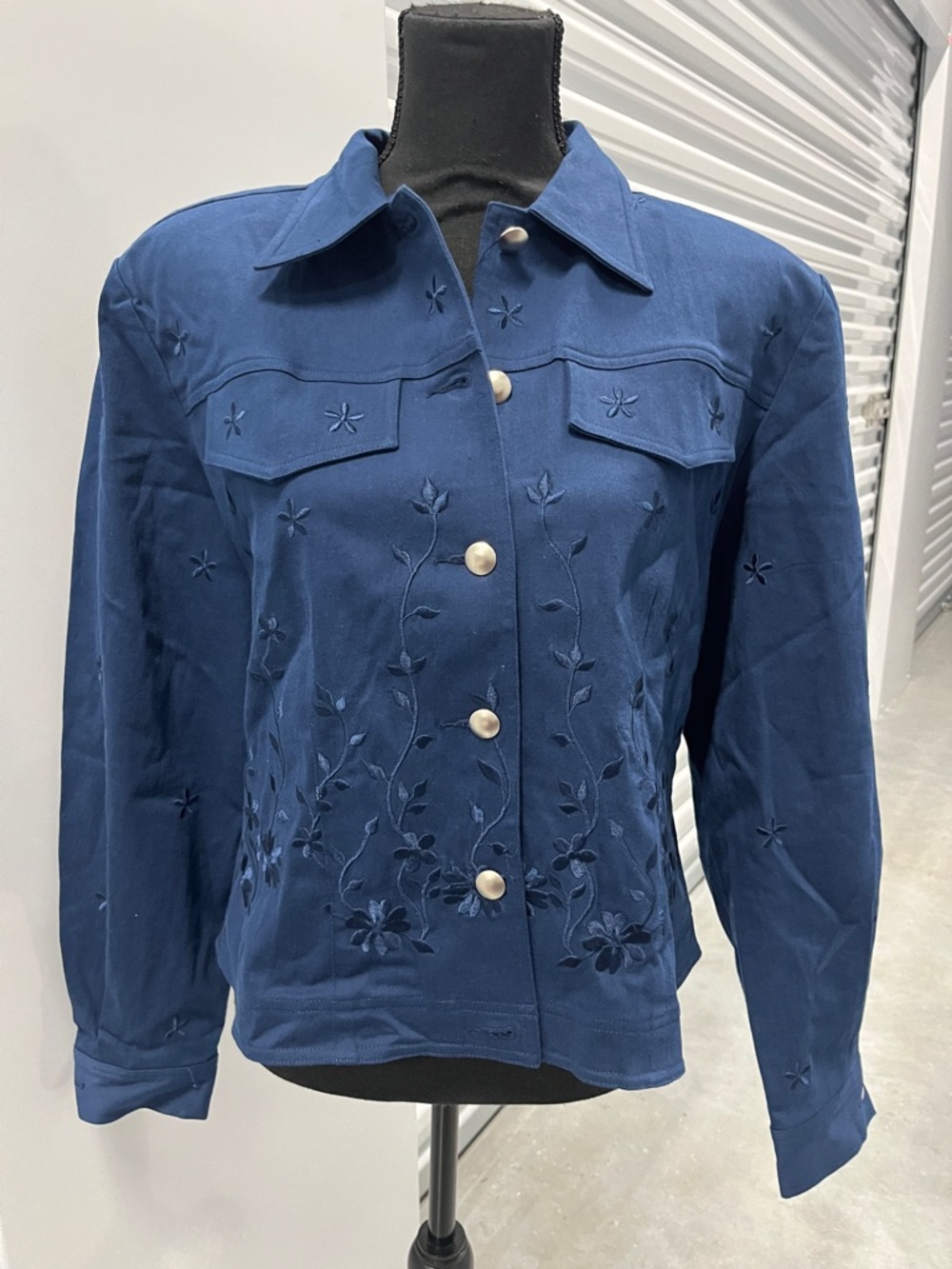 VINTAGE Christine Phillipe Navy Button-Front Women's embroidered Jacket